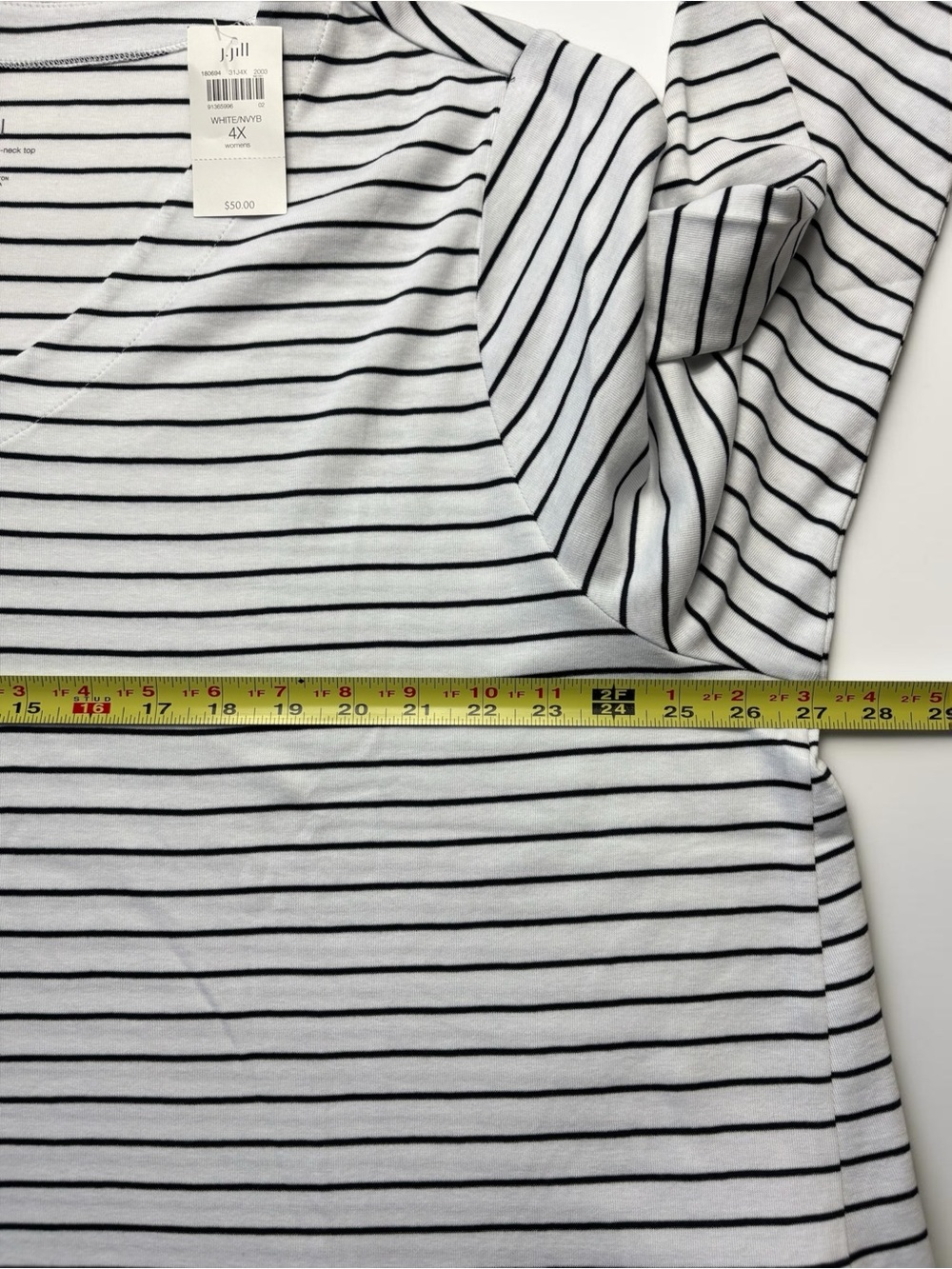 NWT J Jill Pima Cotton 3/4 Sleeve V-Neck Striped Tee Top White Midnight Blue 4X - Picture 3 of 9